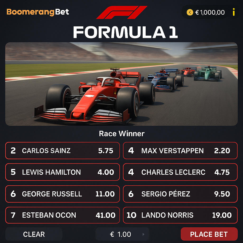 BoomerangBet - Formule 1 Weddenschappen - Live Odds