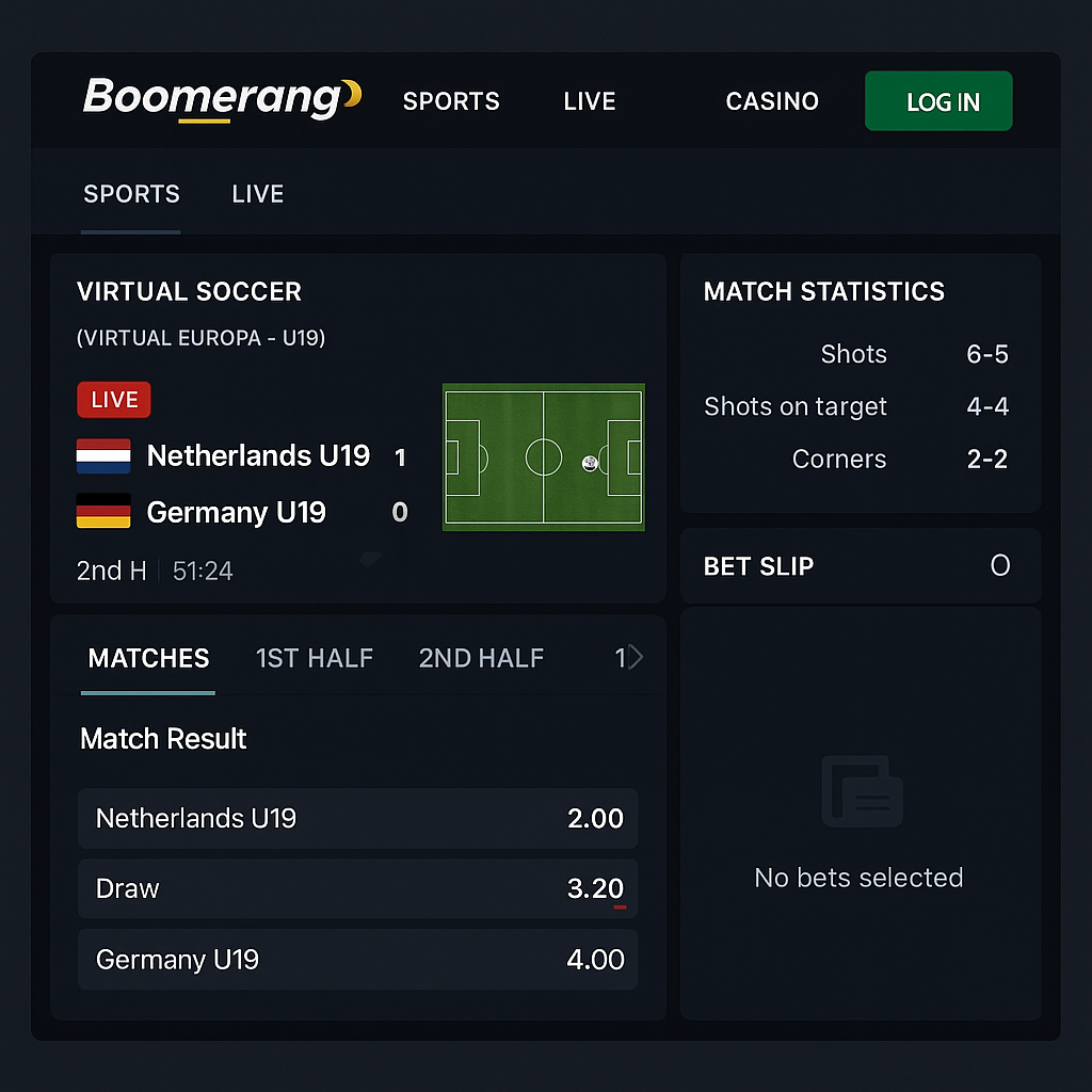 BoomerangBet - Virtuele Sporten - 24/7 Beschikbaar